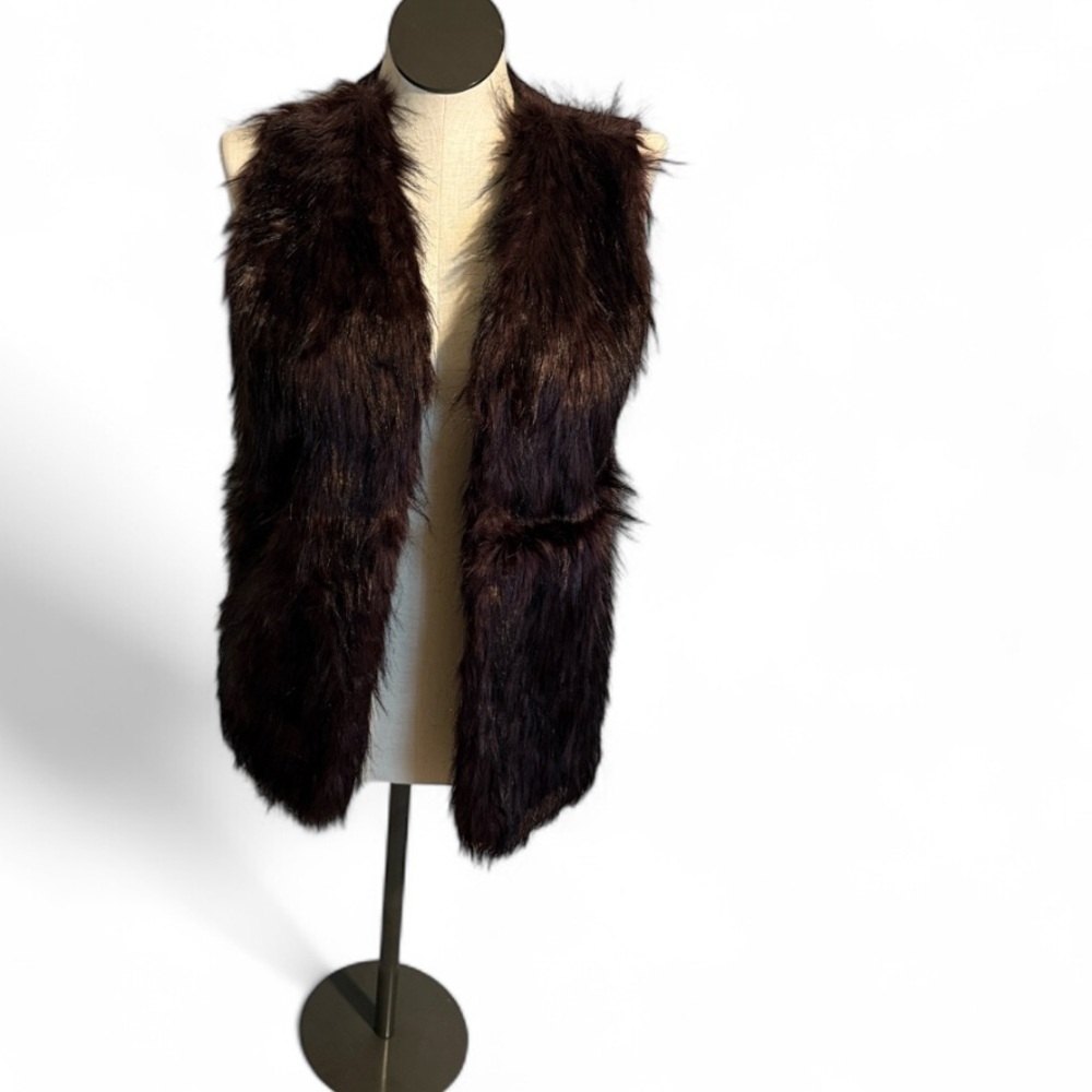Sebby Collection faux fur sweater vest brown Maroon Black outerwear Size XL